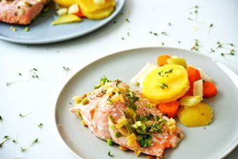 foodblog, fit essen, TCM Rezepte, Gemüse Gerichte, Lachs, Kartoffeln, Karotten, Stangensellerie