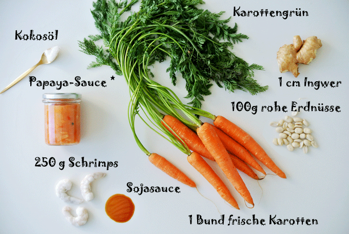 foodblog, fit essen, TCM Rezepte, Gemüse, besser essen, glutenfrei, laktosefrei, Karotte, Shrimps, Ingwer